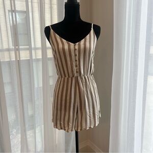 Stradivarius vertical striped romper with front button